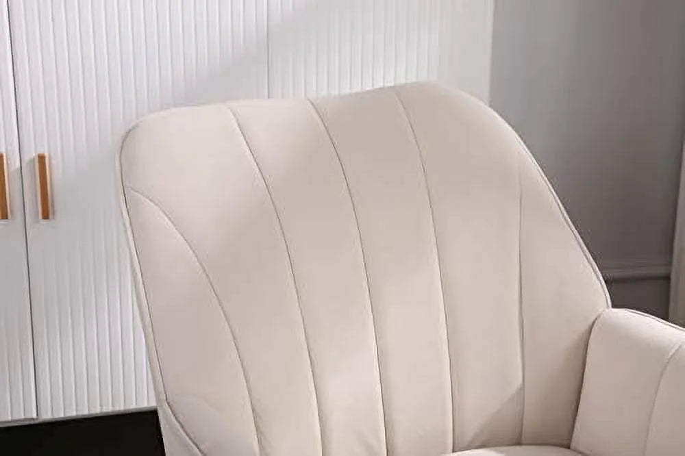 Beige Velvet Tufted Accent Chair with Golden Legs L65906