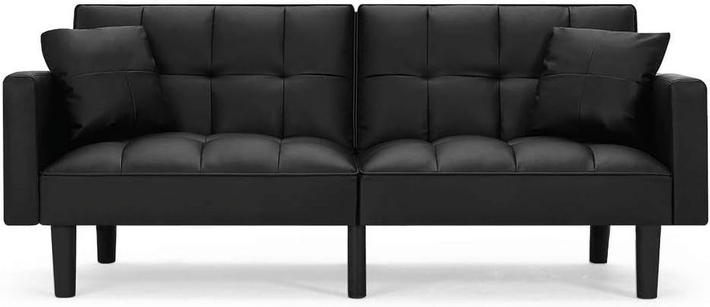 Black Convertible Leather Folding Sofa Bed T9829