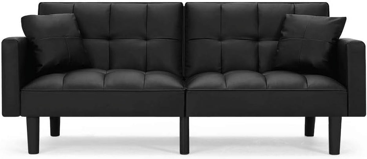 Black Convertible Leather Folding Sofa Bed T9829