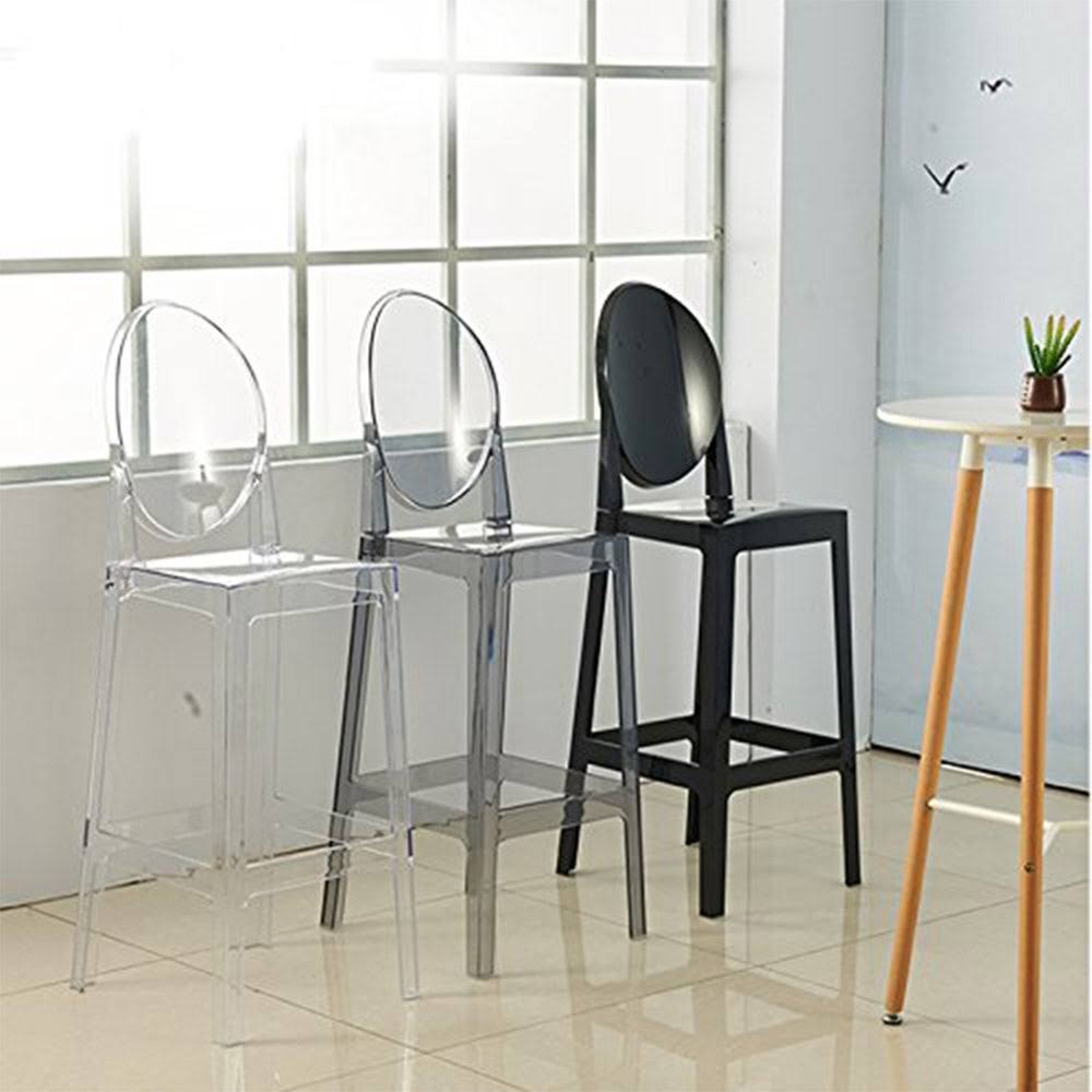 Set of 4 White Plastic Bar Stool Counter Height with Back P842617