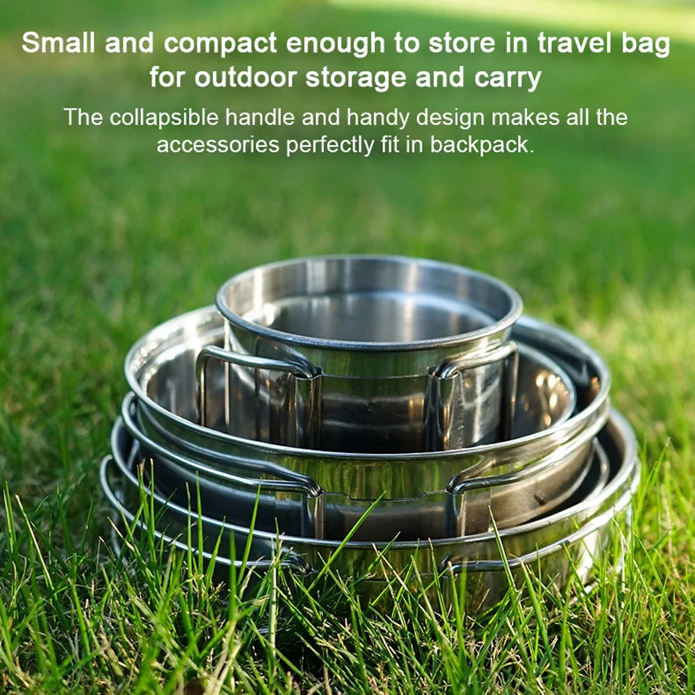 5pcs Stainless Steel Camping Cookware Set D7633