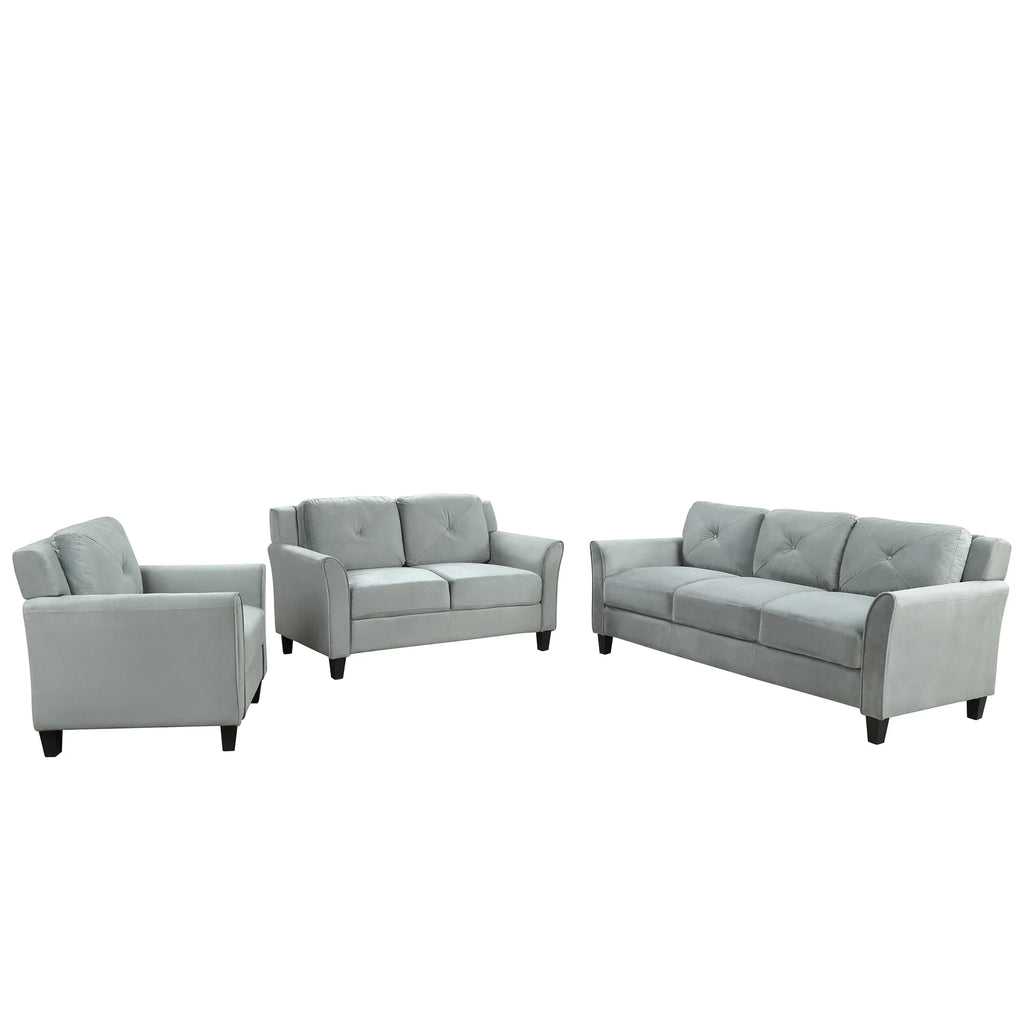 Button Tufted 3 Piece Chair Loveseat Sofa Set Q8002