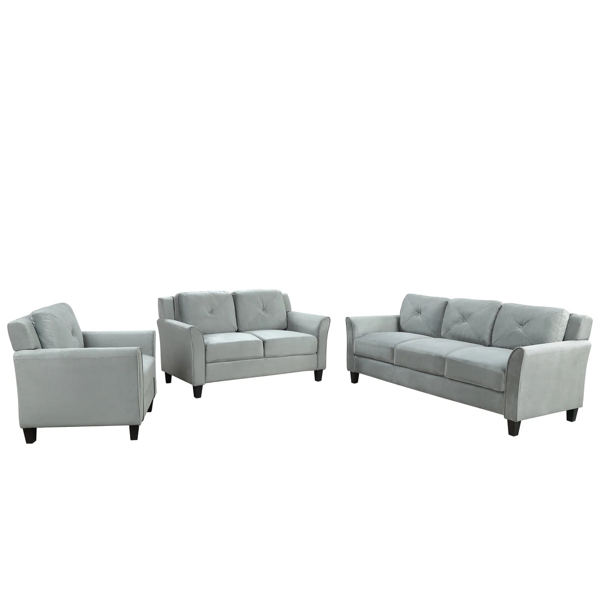 Button Tufted 3 Piece Chair Loveseat Sofa Set Q8002
