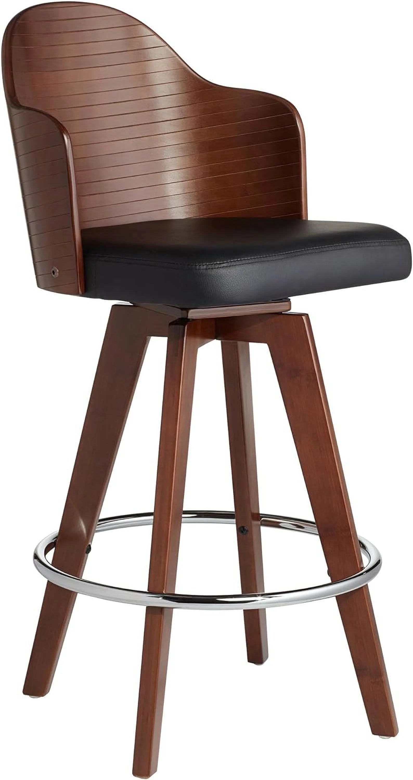 Dark Walnut Wood Swivel Stool with Backrest Footrest T7815