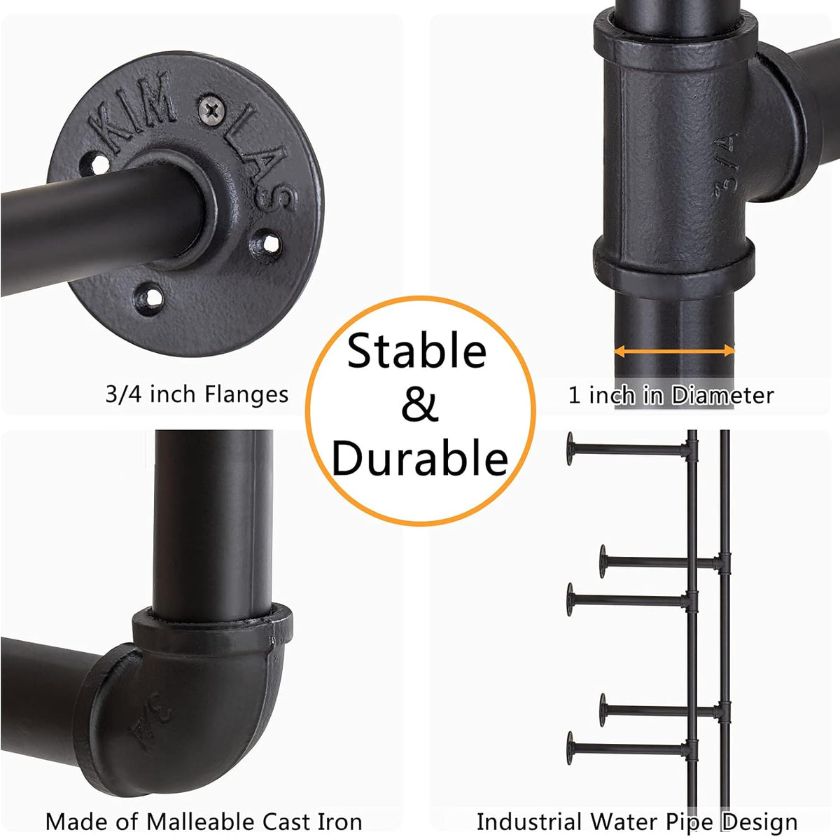 2 Pack 5 Tier Industrial Iron Pipe Shelf P826