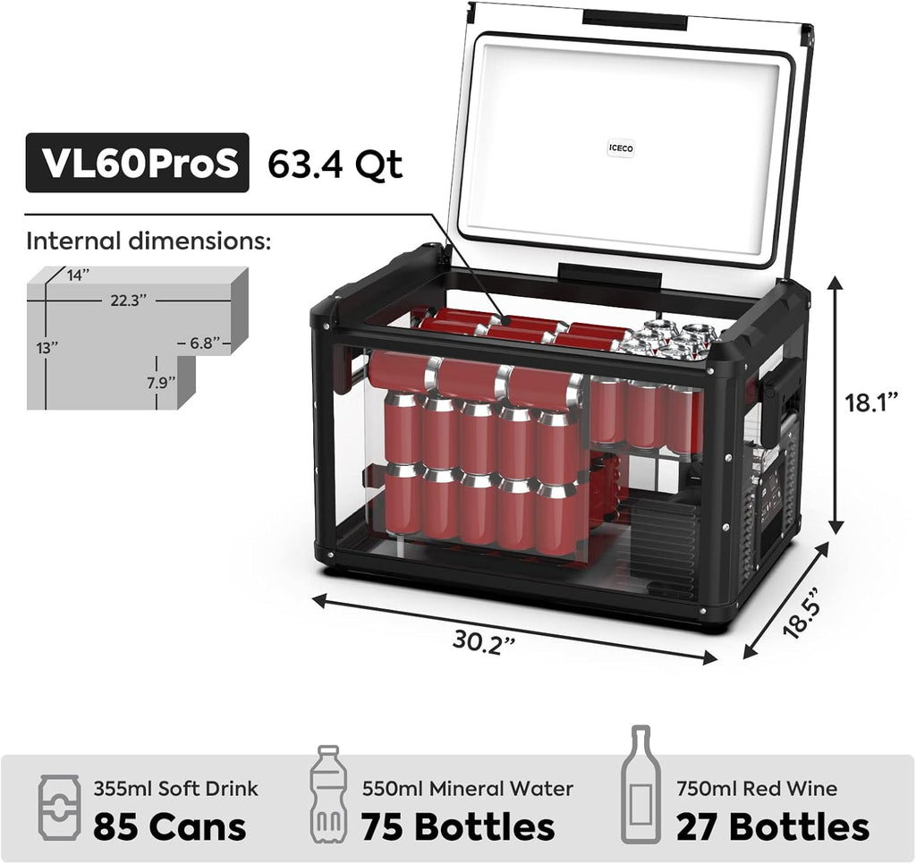 Portable Refrigerator, 60L Steel Compact Refrigerator, Dual USB & DC 12/24V, AC 110-240V R2816
