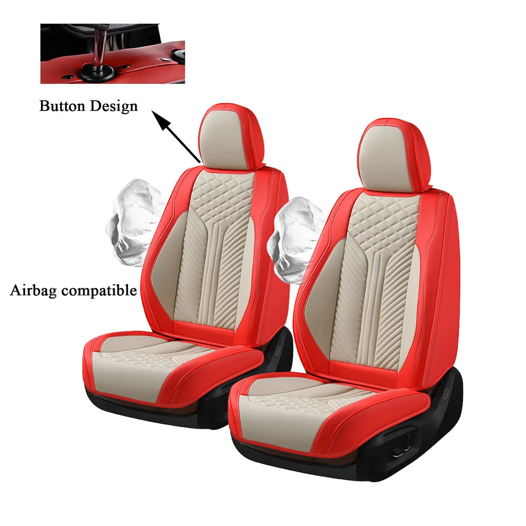 Beige & Red Waterproof Leather Car Seat Covers, 2 Pieces B149195