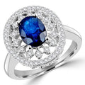 Oval Blue Sapphire Halo Cocktail Ring in 14K White Gold B697909