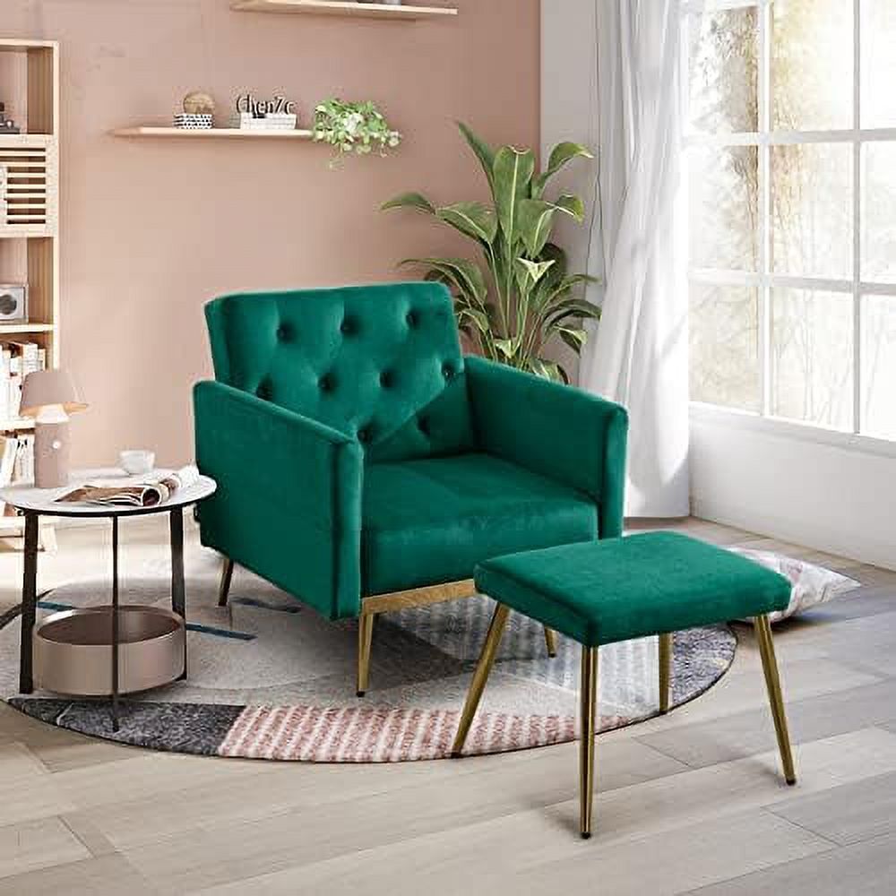 Cream White Velvet Accent Sofa Chair with Ottoman D12051
