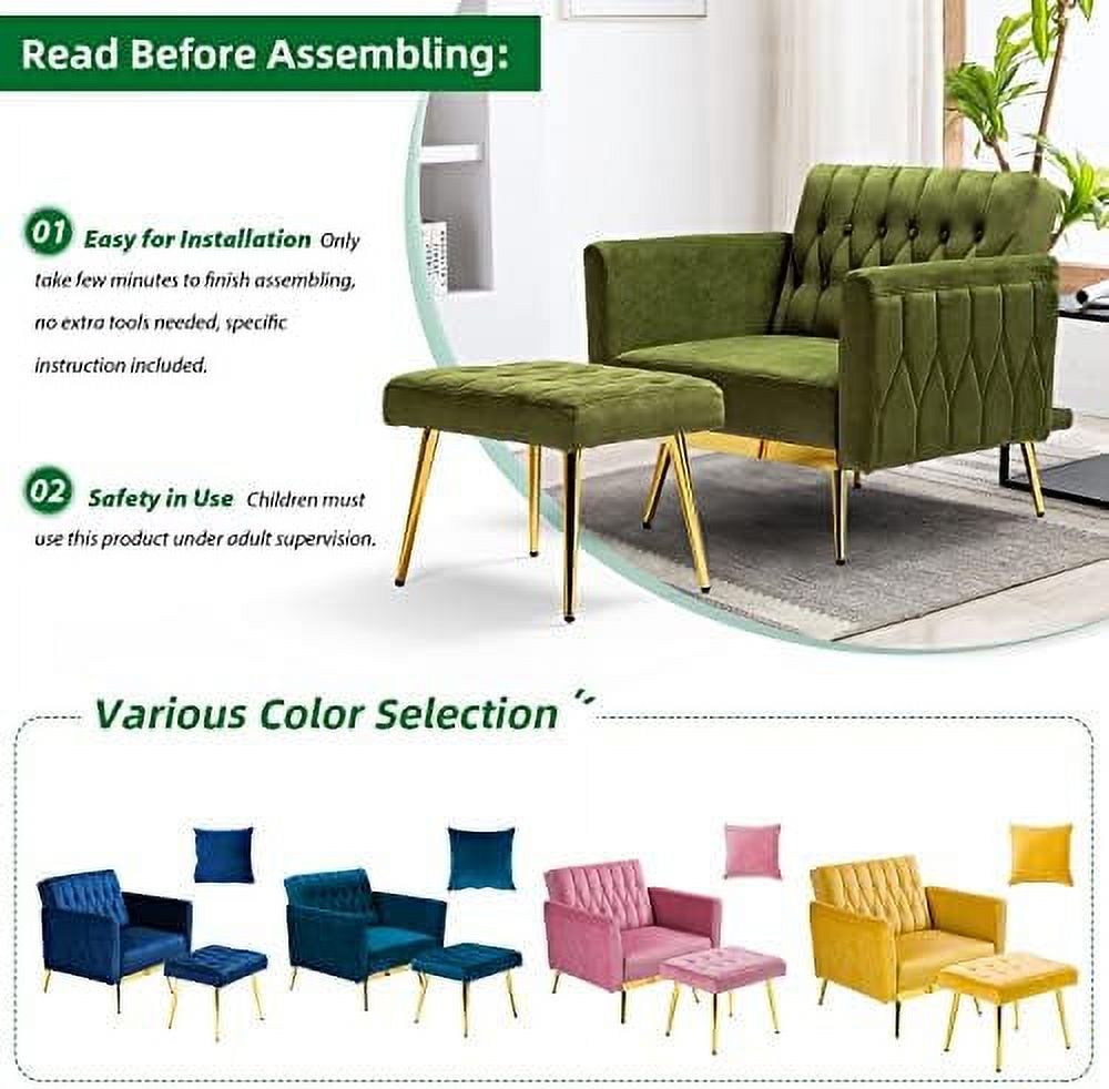 Velvet Accent Chair with Ottoman and Pillow Olive Green S954