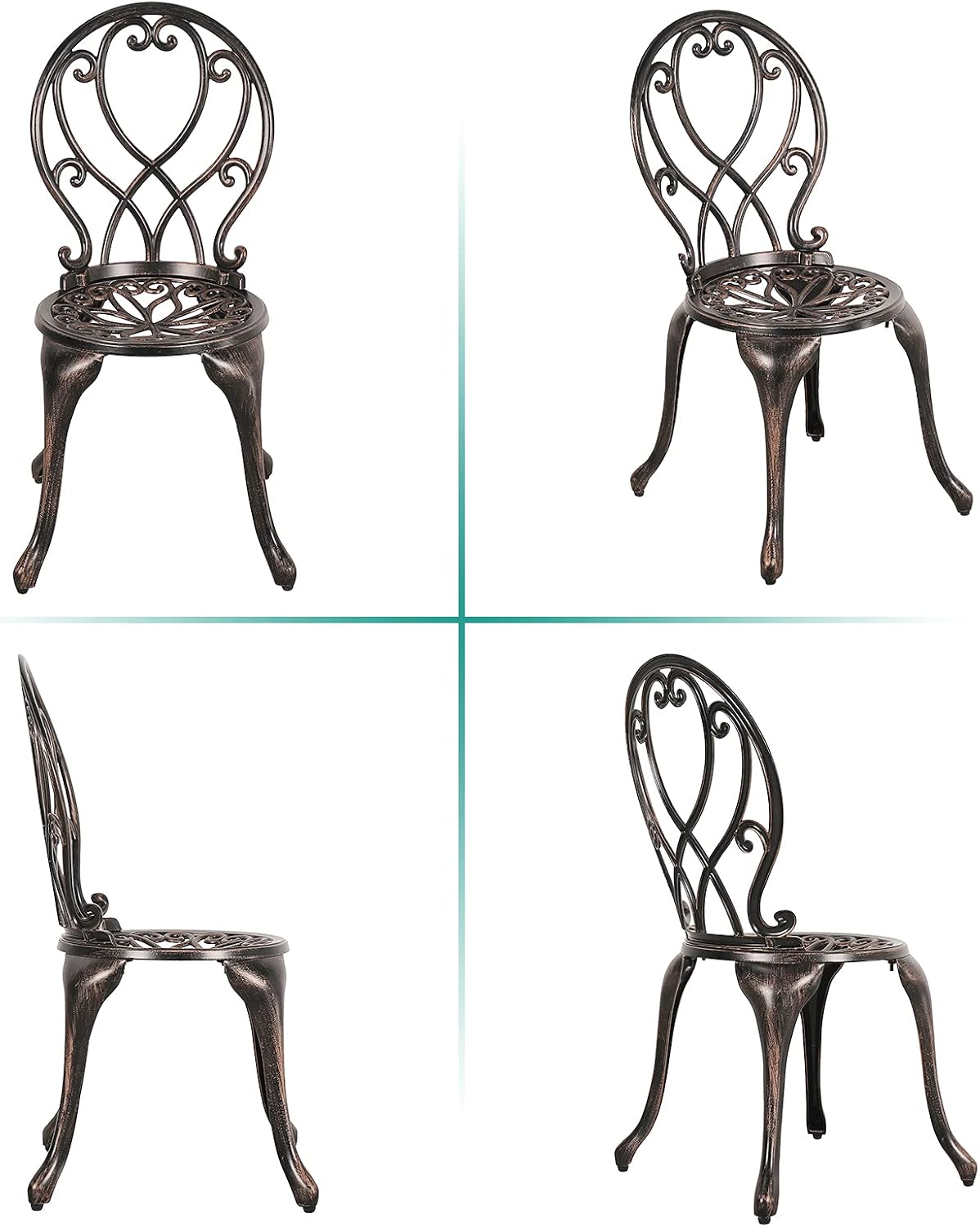 3 Piece Outdoor Cast Aluminum Bistro Set with Umbrella Hole, Bronze E30790