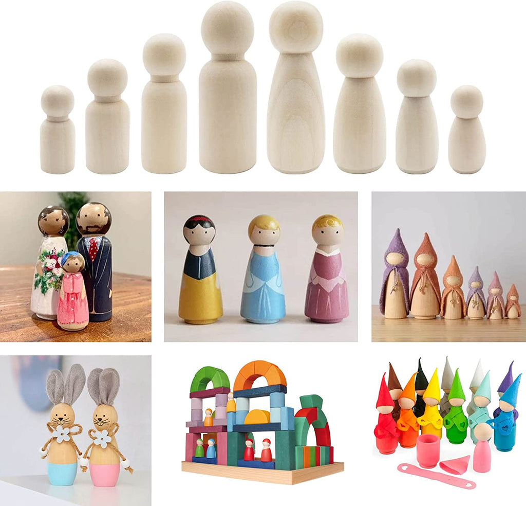 50Pcs Wooden Peg Dolls 35-65mm DIY Arts Crafts D838