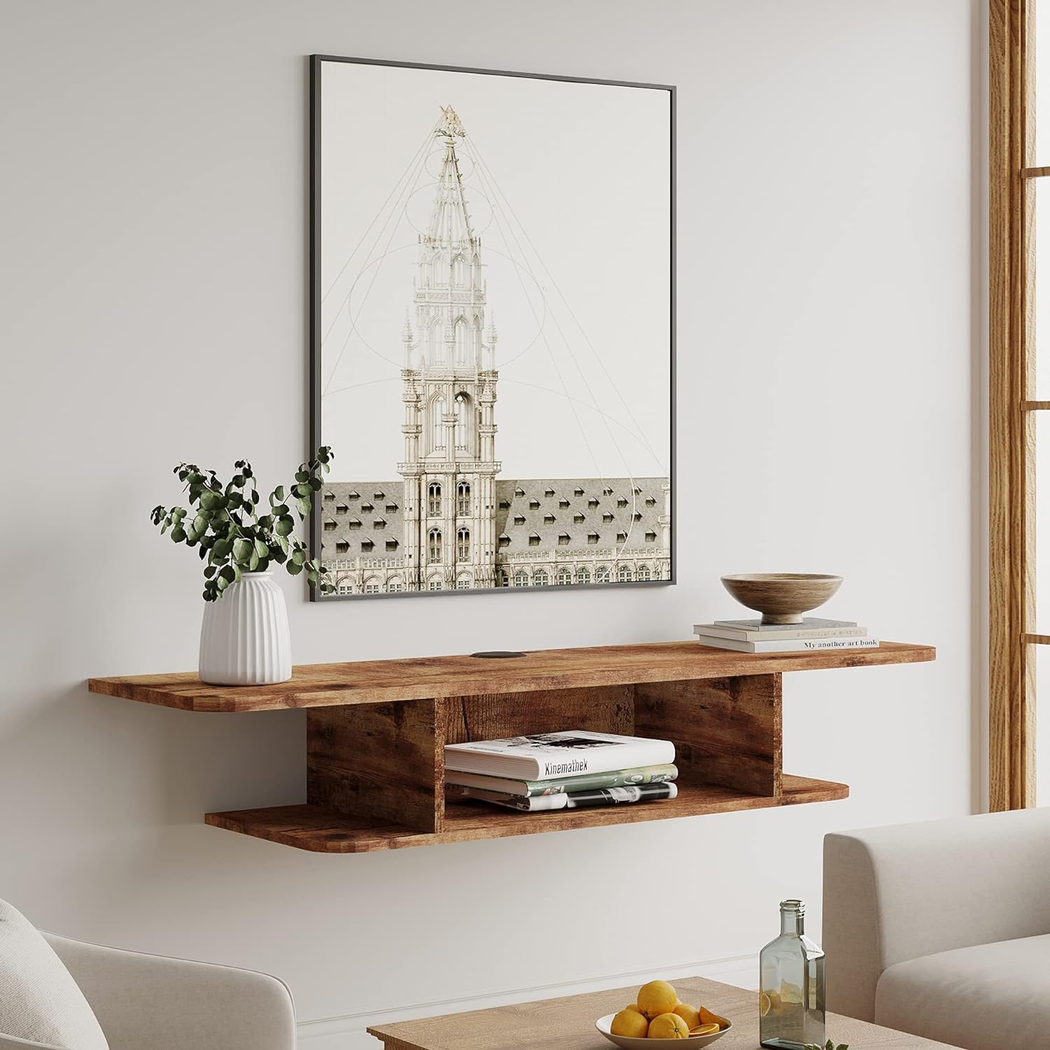 White Floating TV Stand Wall Mounted Wood Media Console Grey Hutch Storage Cabinet Oak Rustic Gray O596