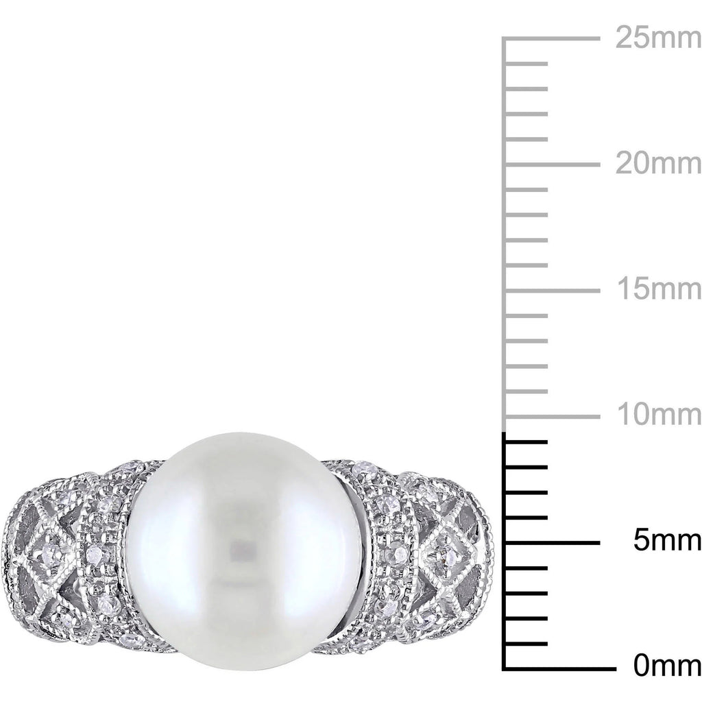 9-9.5mm White Cultured Freshwater Pearl Sterling Silver Cocktail Ring B191656