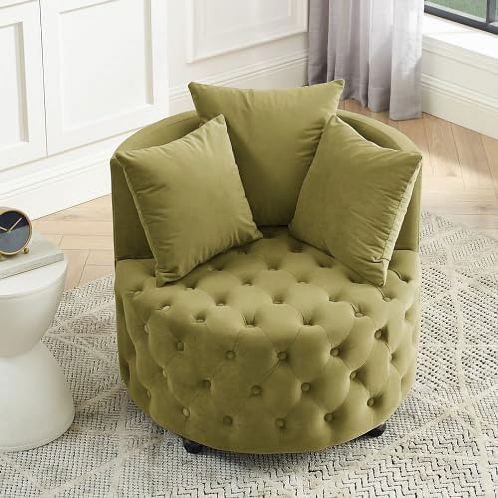 Pink Velvet Swivel Barrel Chair with 3 Pillows and Wheels M3112