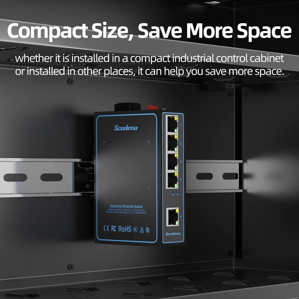 5 Port Industrial Ethernet Switch, DIN-Rail Mount, IP40, Metal Housing, Pack of 2 D437088