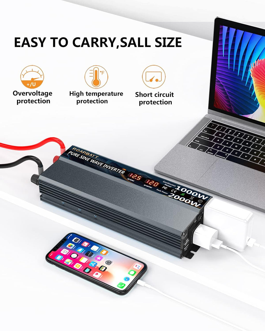 1000 Watt 12V DC to 110V AC Power Inverter with 2 AC Outlets and USB Port P63332