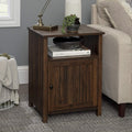 Rustic Oak Wood Side Accent Table with Cabinet Door J53975