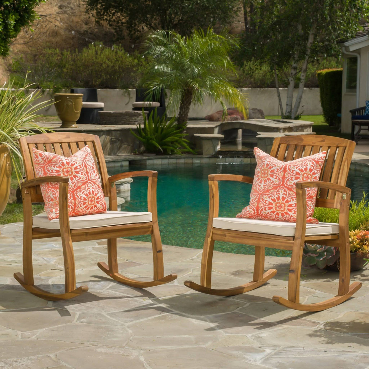 Acacia Wood Rocking Chairs with Cushion (Set of 2) S826502