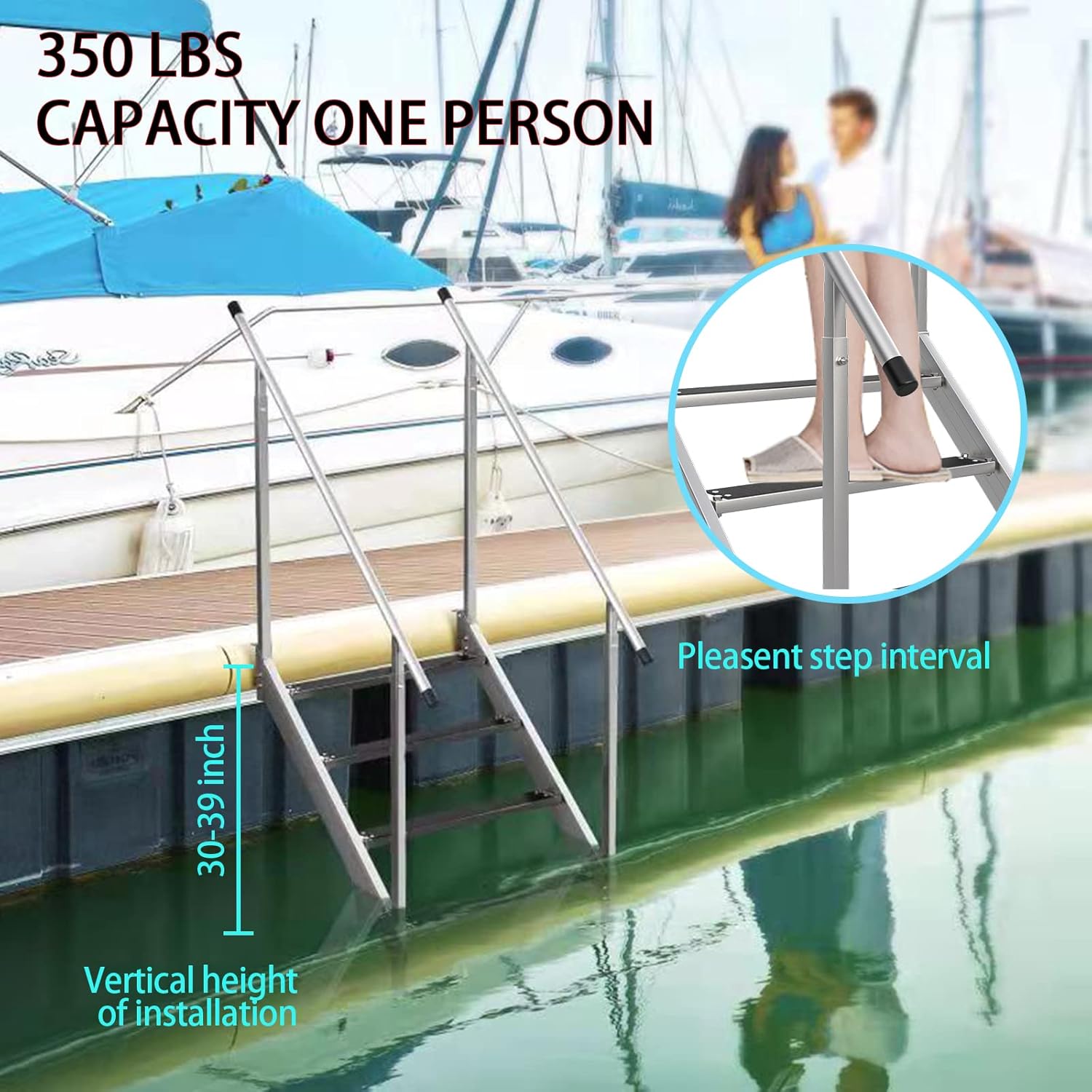 Aluminum 4 Steps Pontoon Boat Ladder with Hand Railings Anti-Slip Rubber Mat Z6025