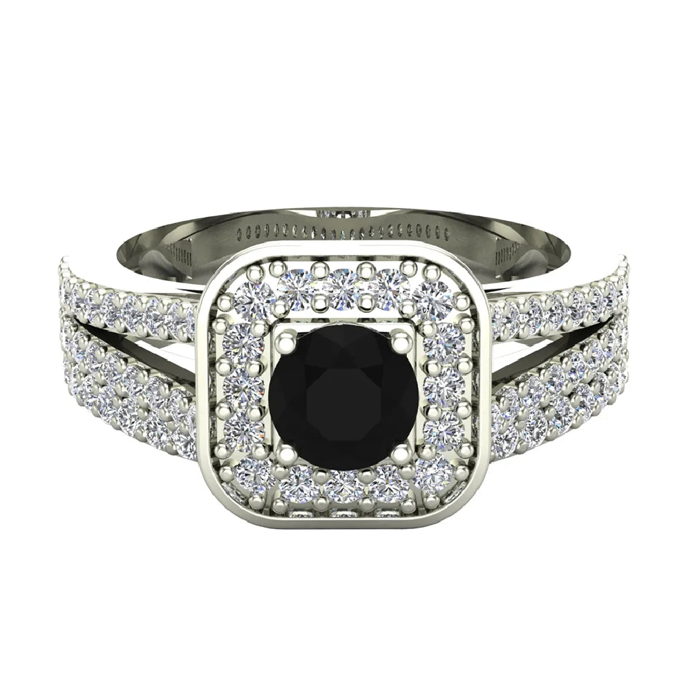 14K White Gold Black Diamond Wedding Ring Set E521