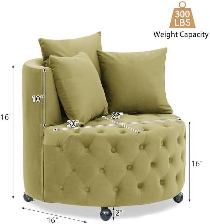 Pink Velvet Swivel Barrel Chair with 3 Pillows and Wheels M3112