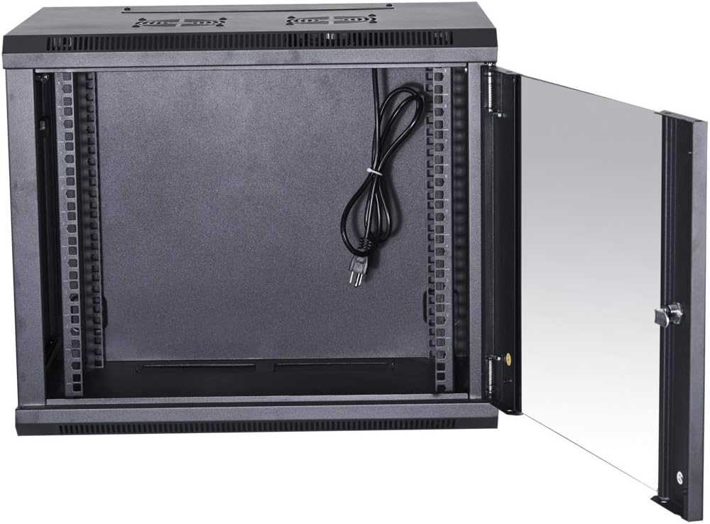 Black 18U Wall Mount Server Rack Cabinet with Locking Tempered Glass Door J4157