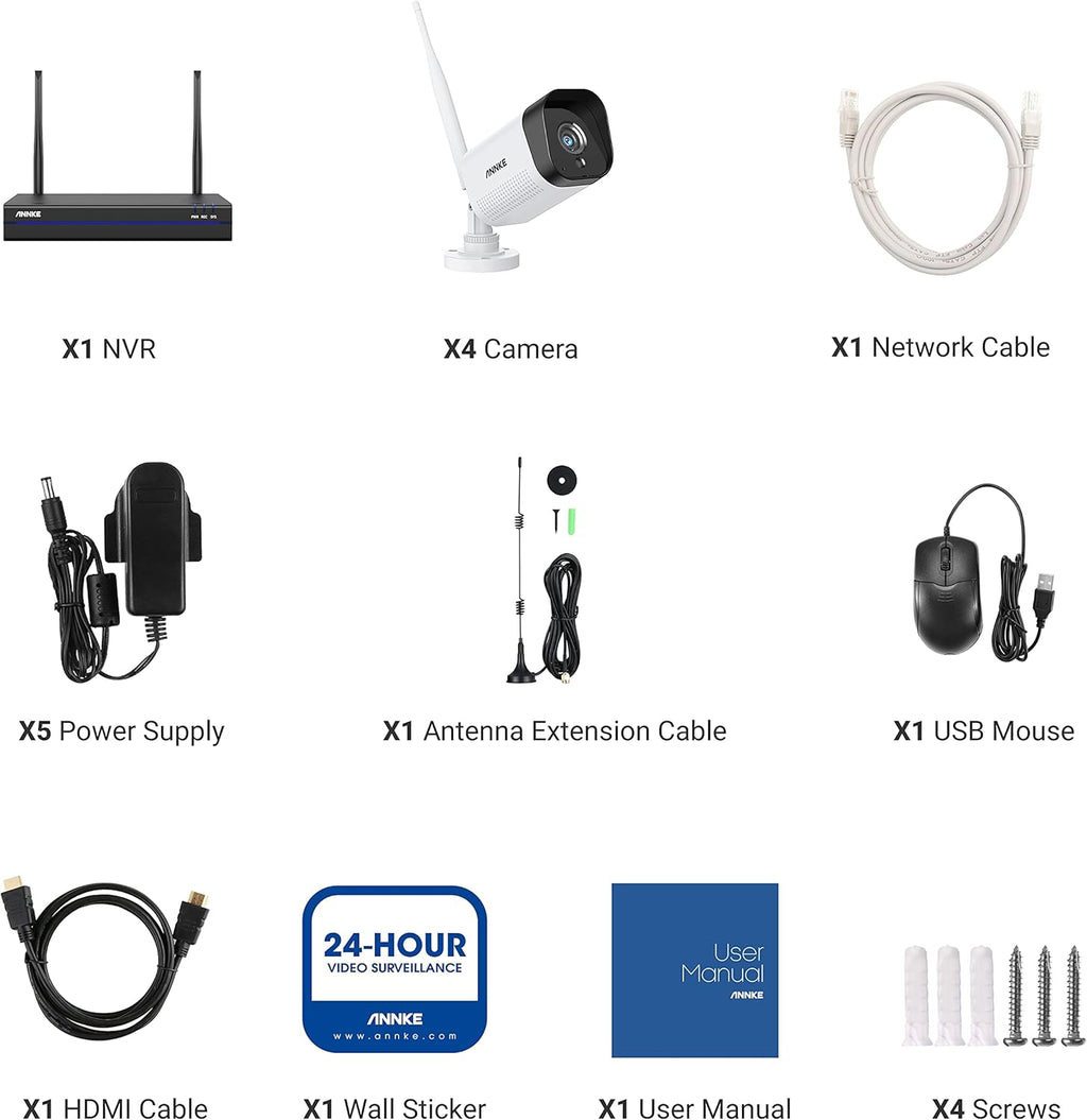 3MP Wireless Security Camera System, 8 Channel 5MP WiFi NVR with 4Pcs 3MP Weatherproof IP Cameras R311