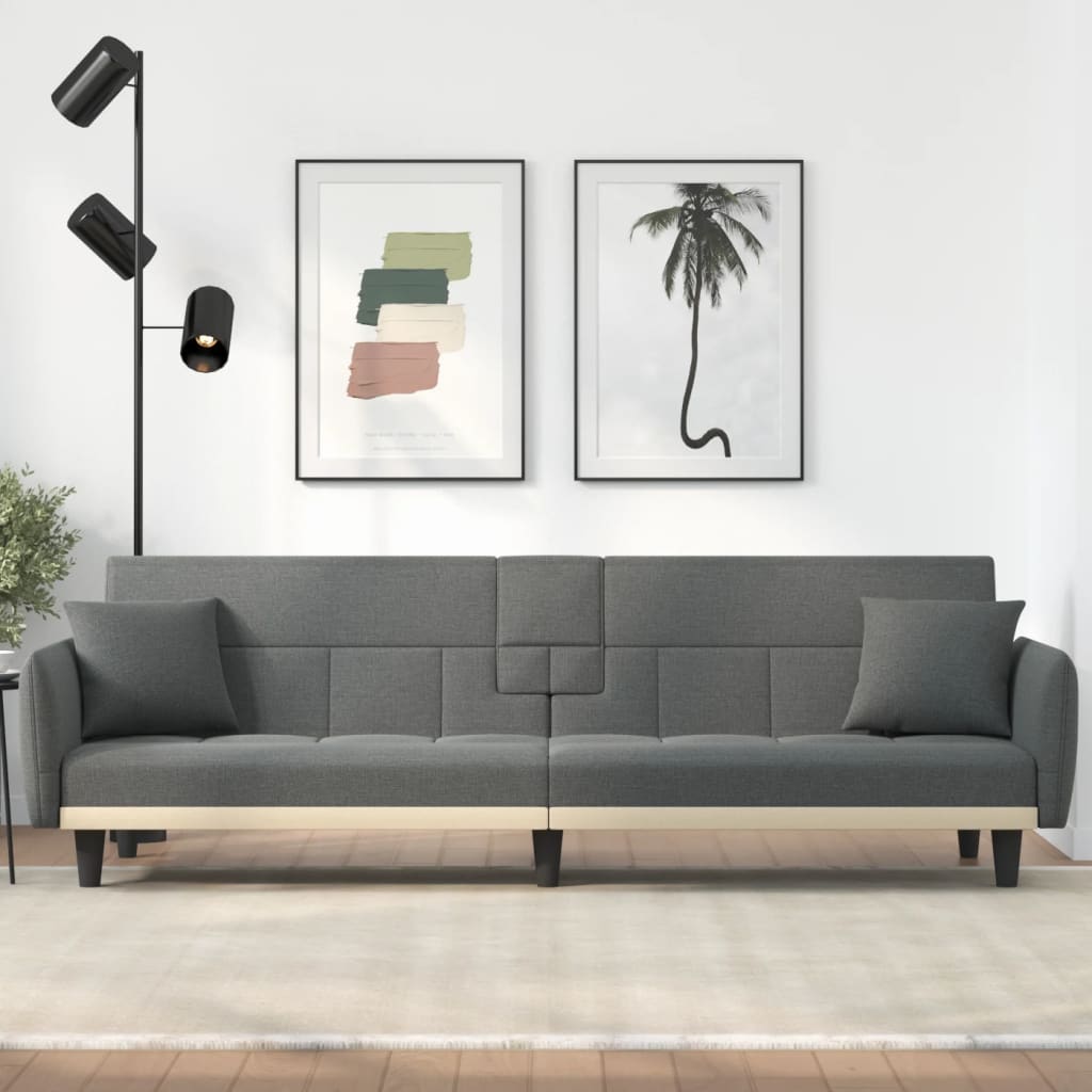 Dark Gray Fabric Sofa Bed with Cup Holders G49266
