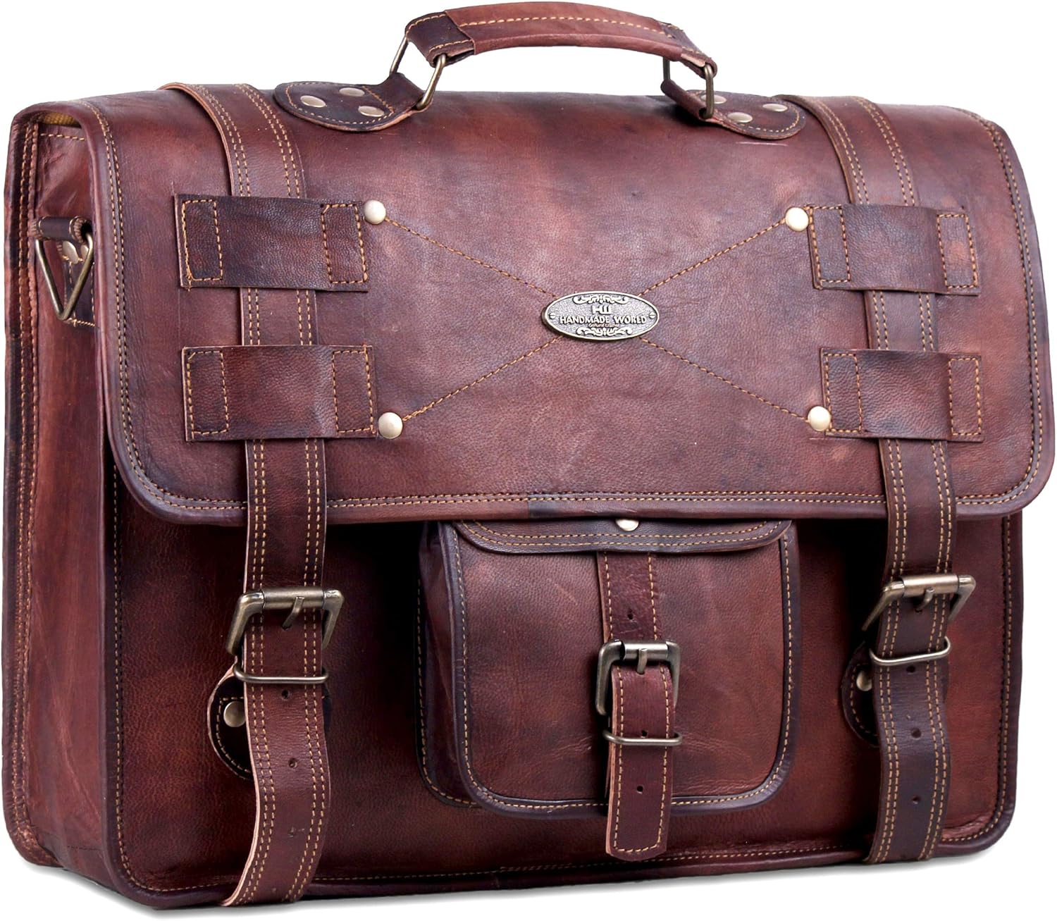 Distressed Leather Messenger Bag Satchel (13 X 18) X48115