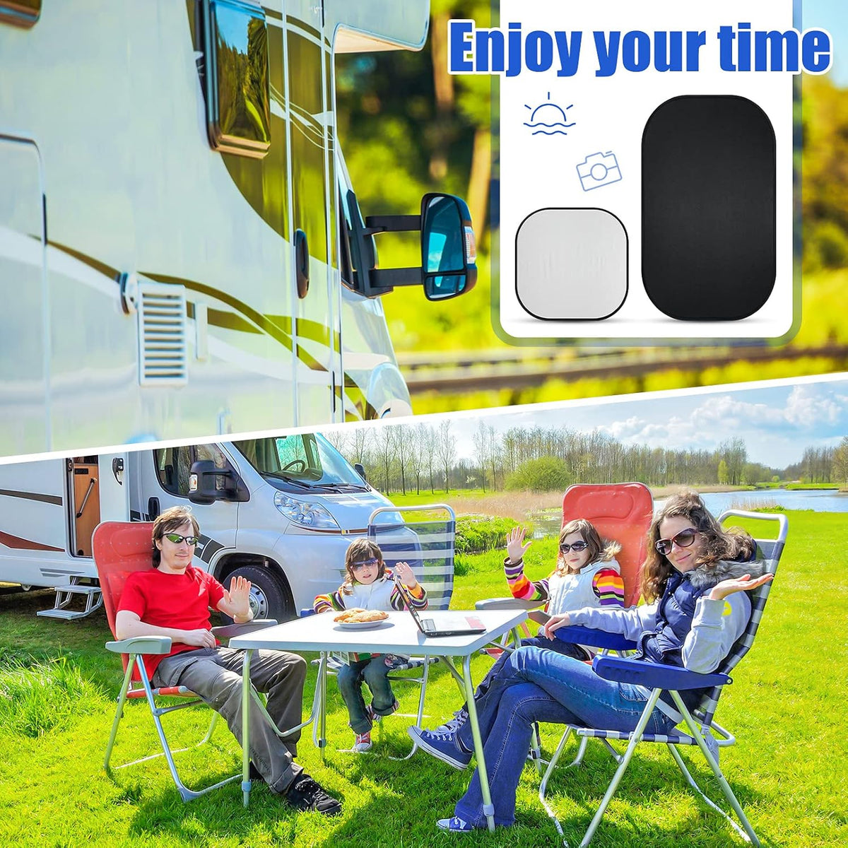 RV Door Window Shade Cover 25 x 16 Inch, 16 x 16 Inch with 8 Suckers Pack of 2 J830