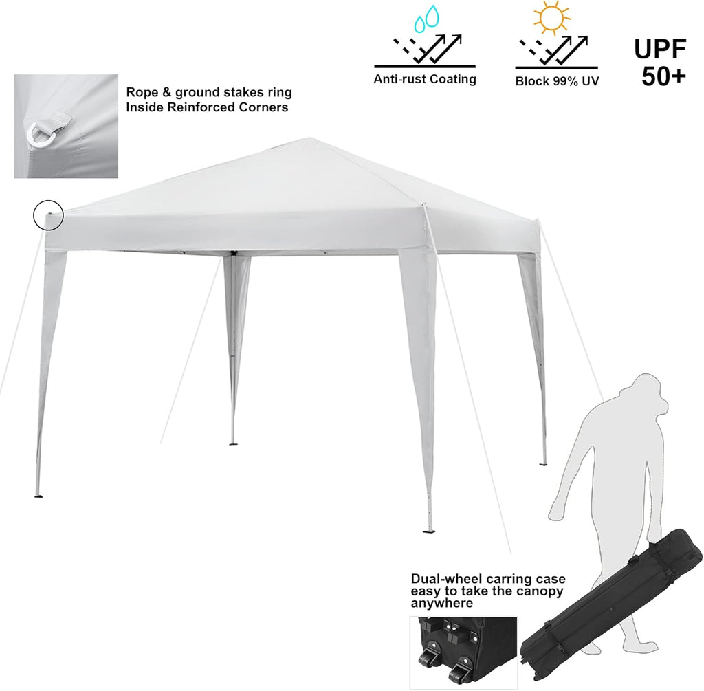 White 10'x10' Pop Up Waterproof Canopy Tent with Carrying Bag J8115