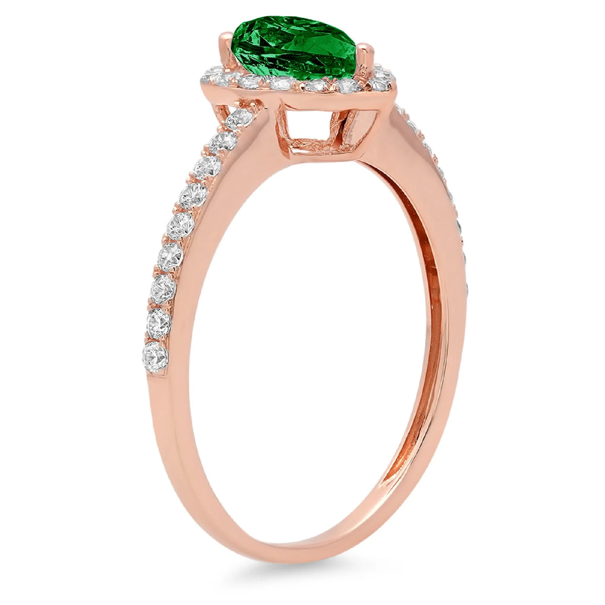 Pear Cut Green Simulated Emerald 14k Rose Gold Halo Ring Size 10.5 A7436