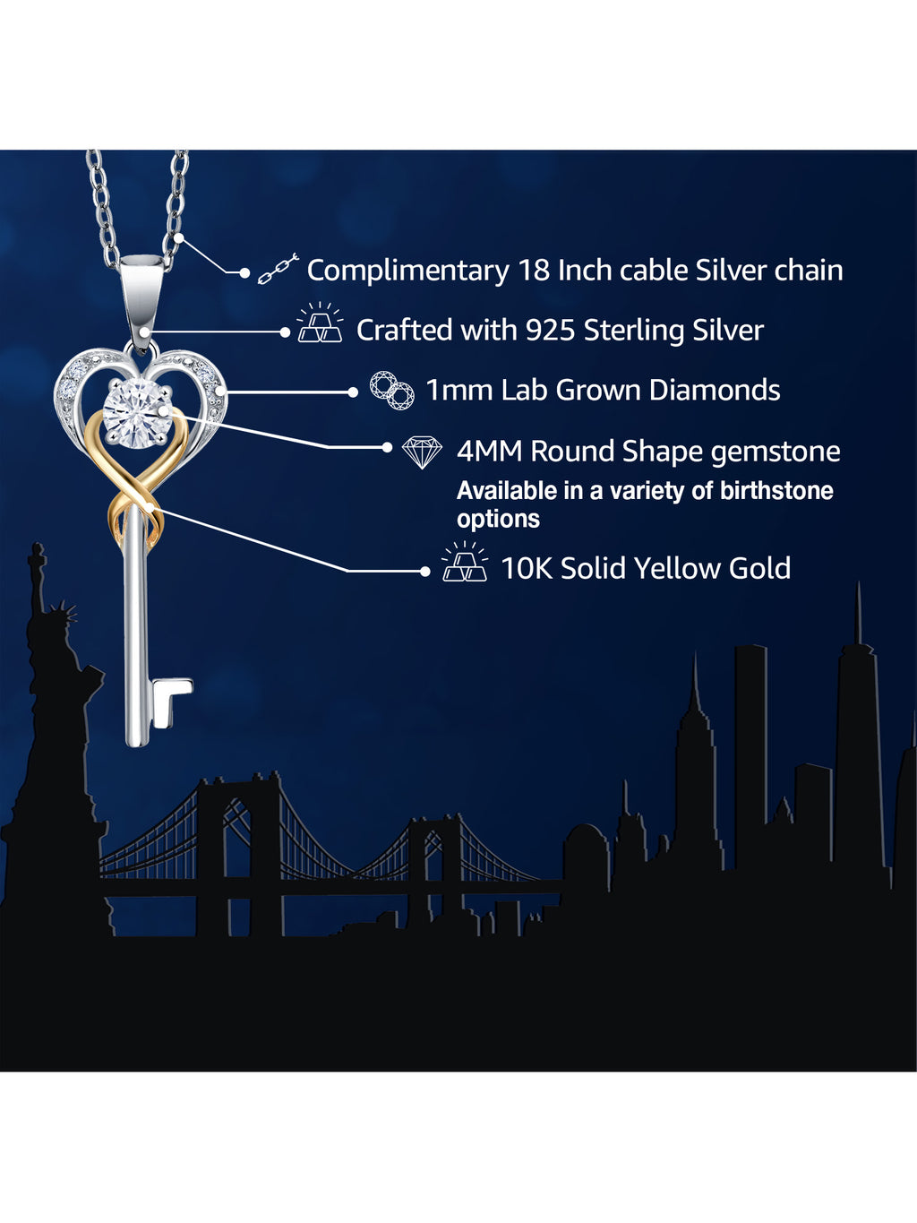 Heart and Key Pendant Necklace with 18 inch Chain C251