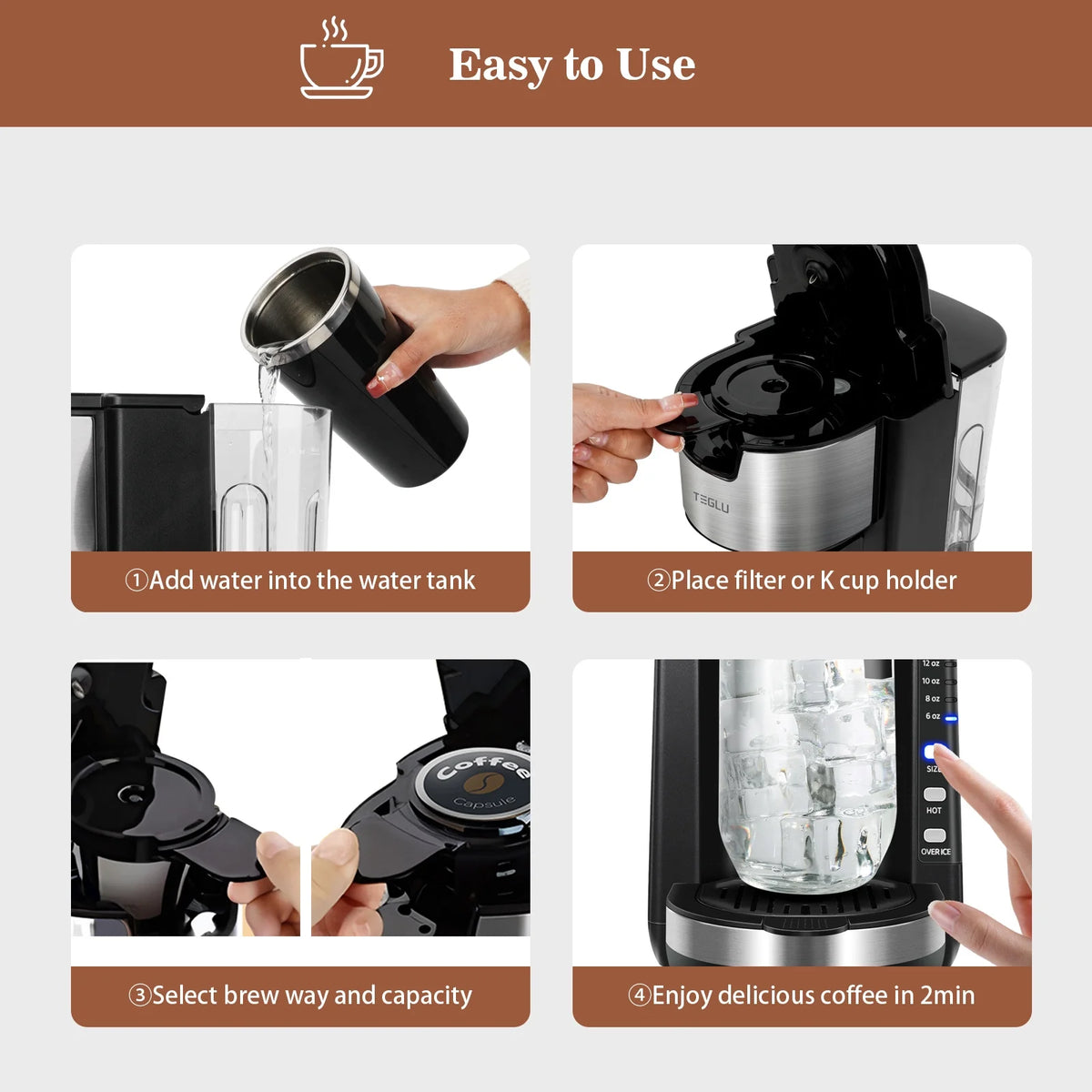Black Single Serve Coffee Maker with 30 Oz Water Tank I39822