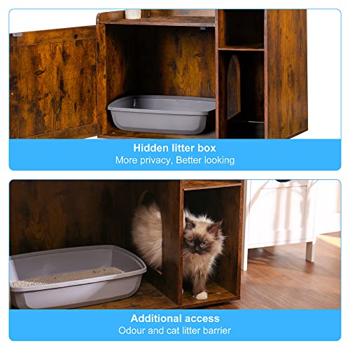 Cat Tree with XL Litter Box Enclosure, Rustic Gray L4310