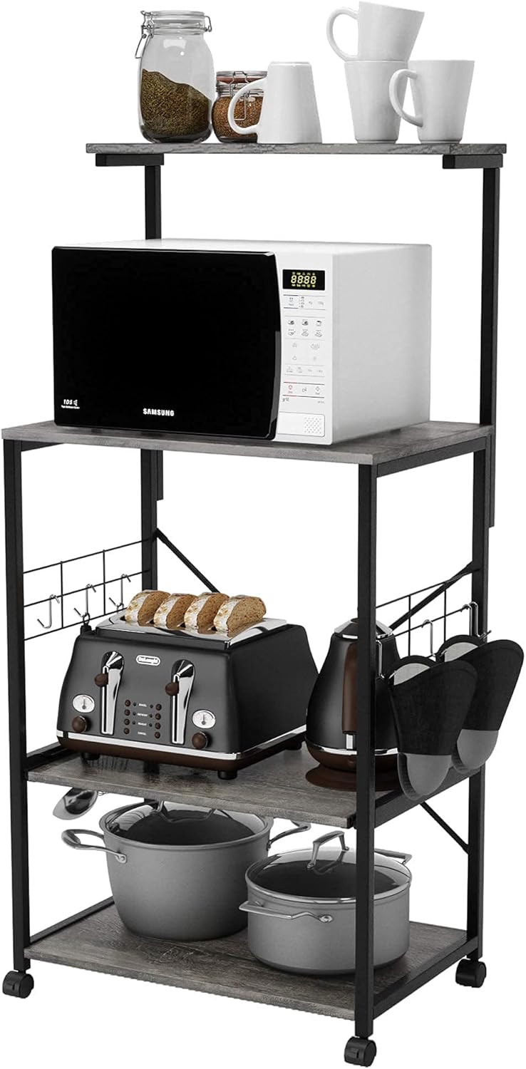 Oak 4 Tier Kitchen Rack with Storage Shelf and Rolling Cart Y8123