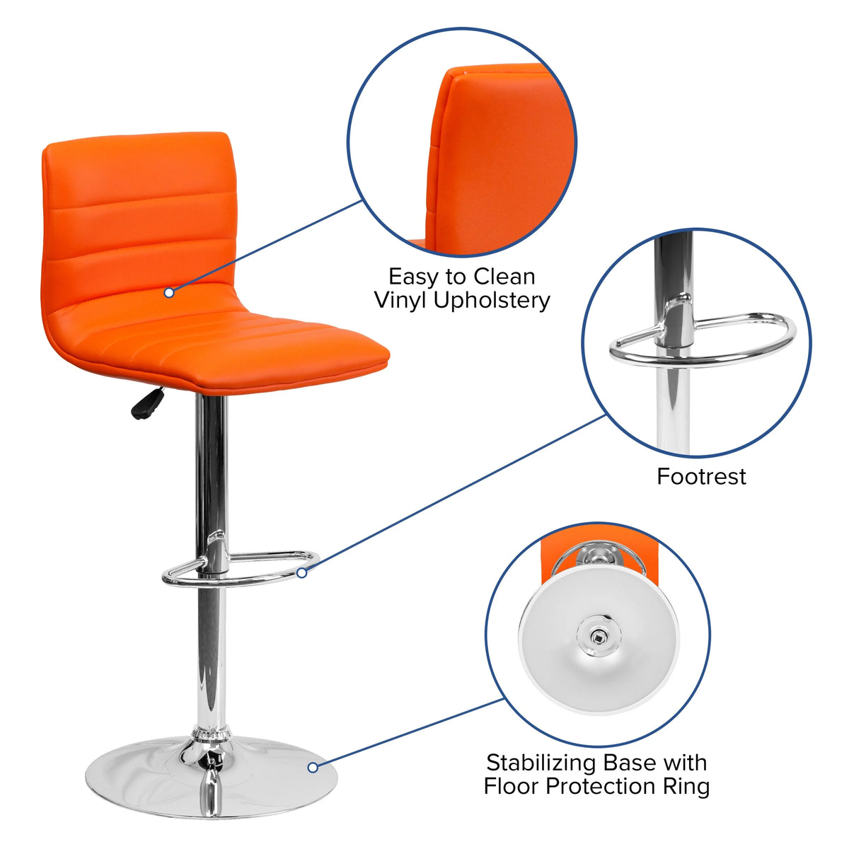 Orange Adjustable Height Barstool B9824