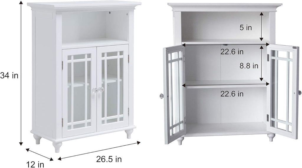White Freestanding Floor Cabinet with 2 Glass Doors and 1 Open Shelf Q383