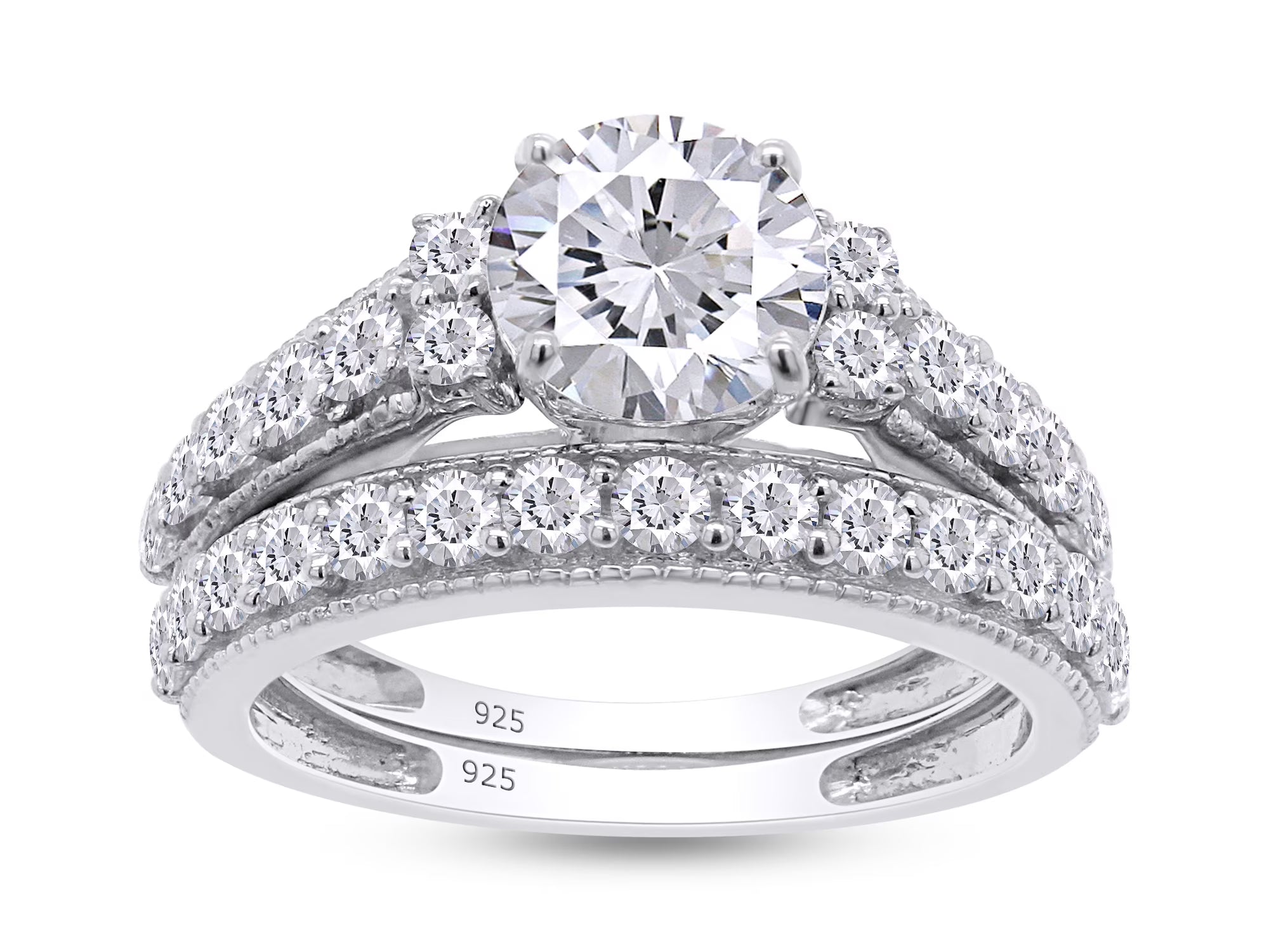14K White Gold Plated 925 Sterling Silver Cubic Zirconia Ring Set J27696