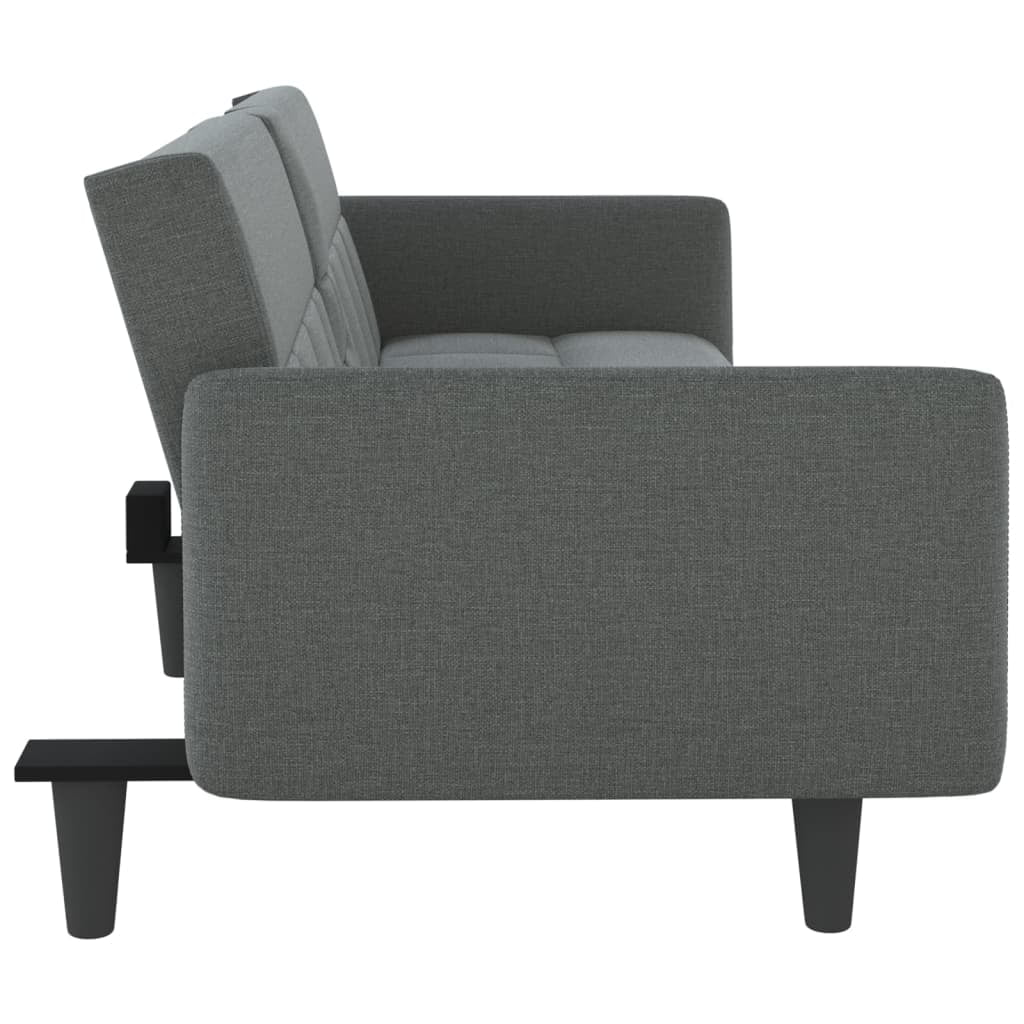 Dark Gray Fabric Sofa Bed with Cup Holders G49266