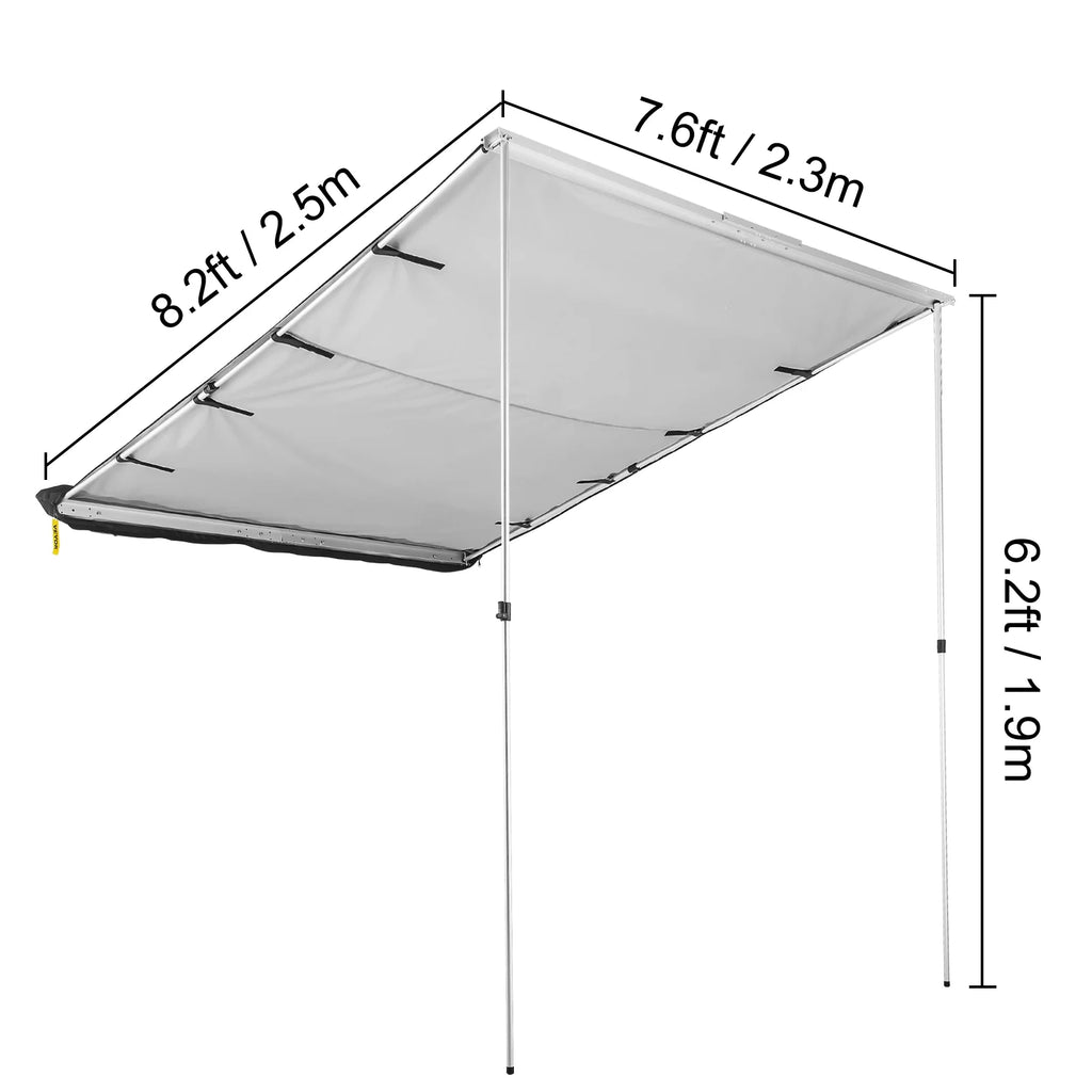 Retractable Waterproof SUV Rooftop Car Awning Grey 7.6'x8.2' P4889