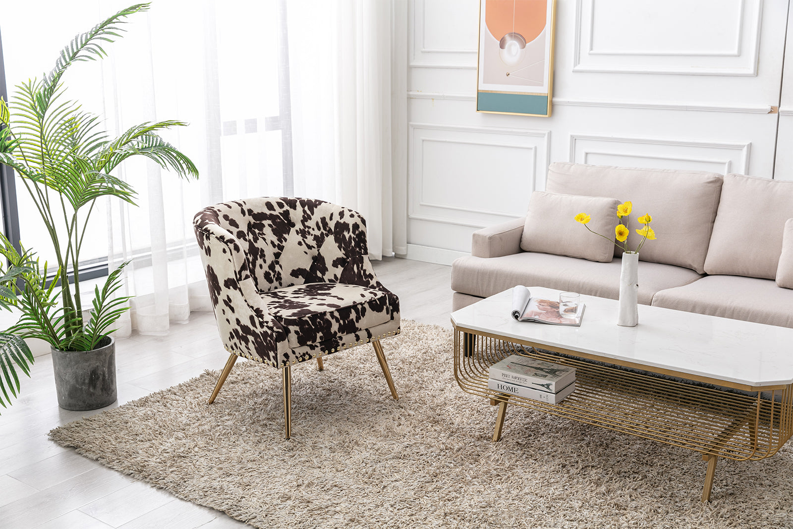 Modern Barrel Accent Chair, Velvet Curved Back Upholstered Single Sofa Club Chair with Button Tufting and Nailhead Trim C3906
