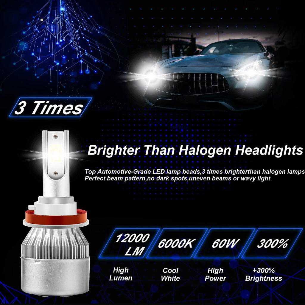 LED Headlight Bulbs H9 H11 High and Low Beam 4pc Y26677