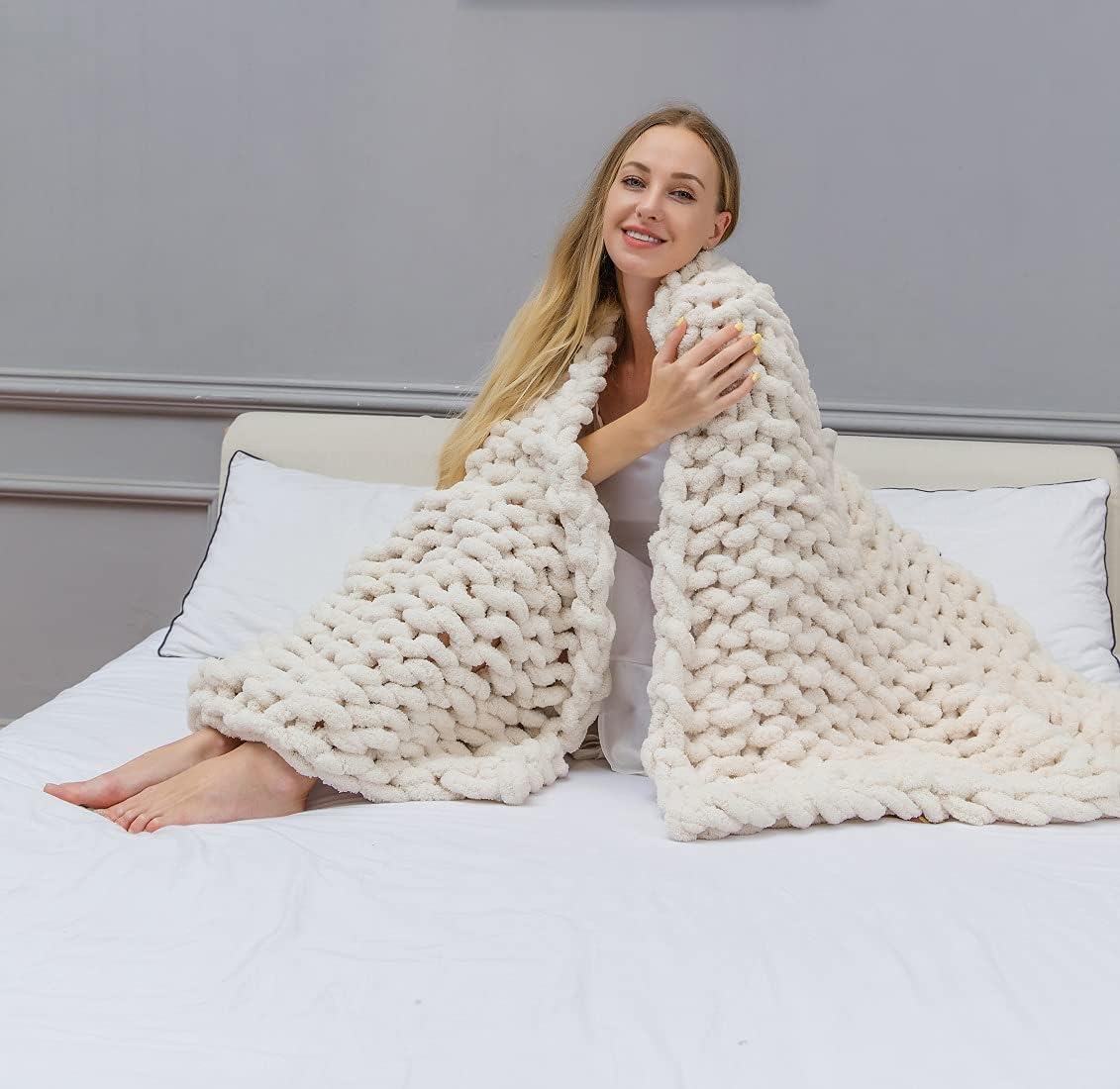 Chunky Knit Chenille Throw Blanket Navy 40×59 Q43012