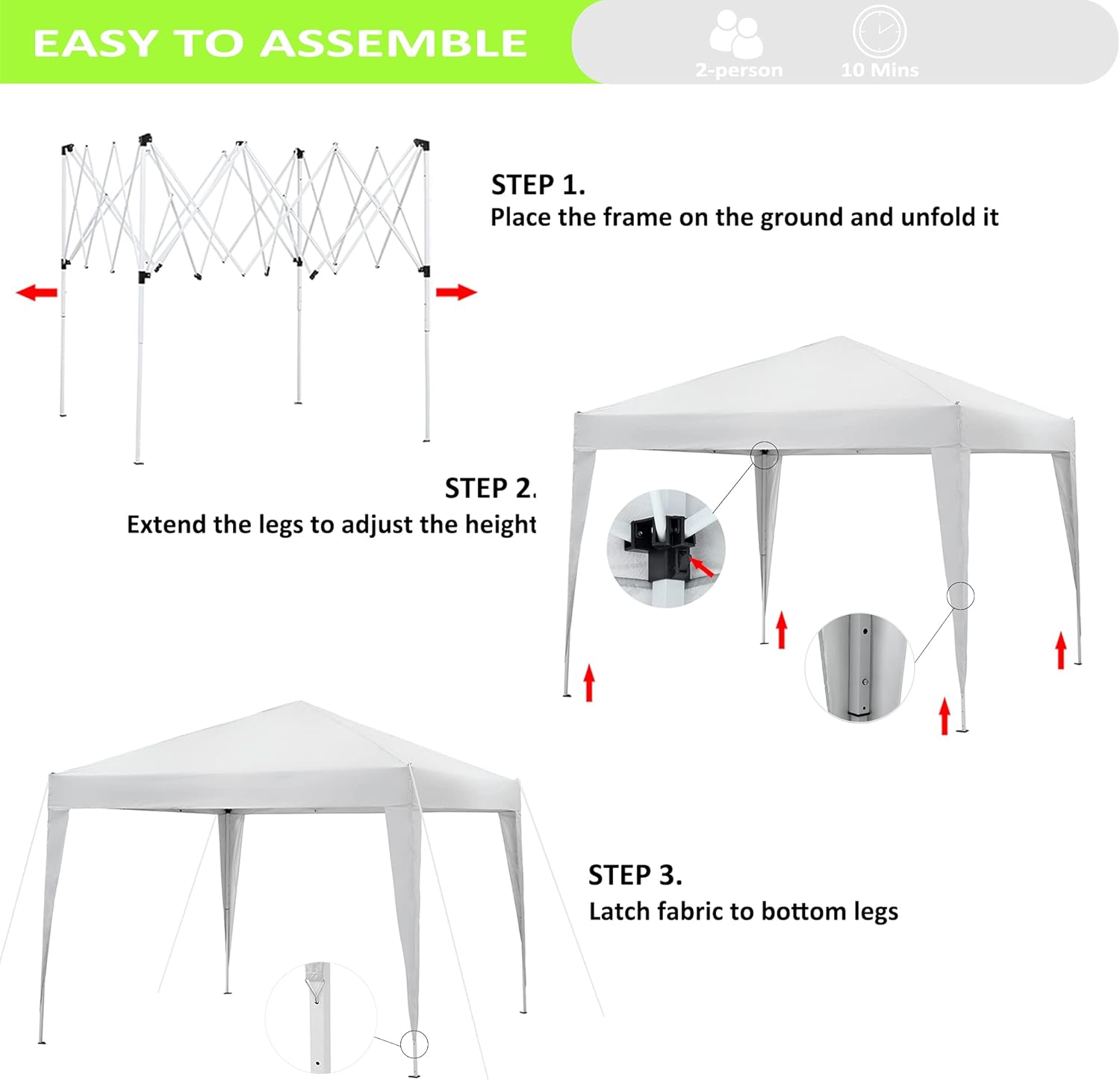 White 10'x10' Pop Up Waterproof Canopy Tent with Carrying Bag J8115