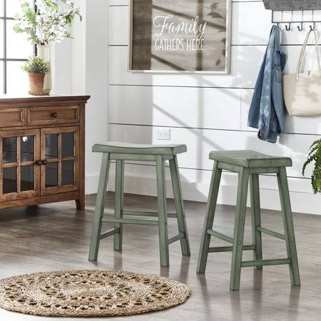 Antique Sage Wood Counter Stools, Set of 2 F738
