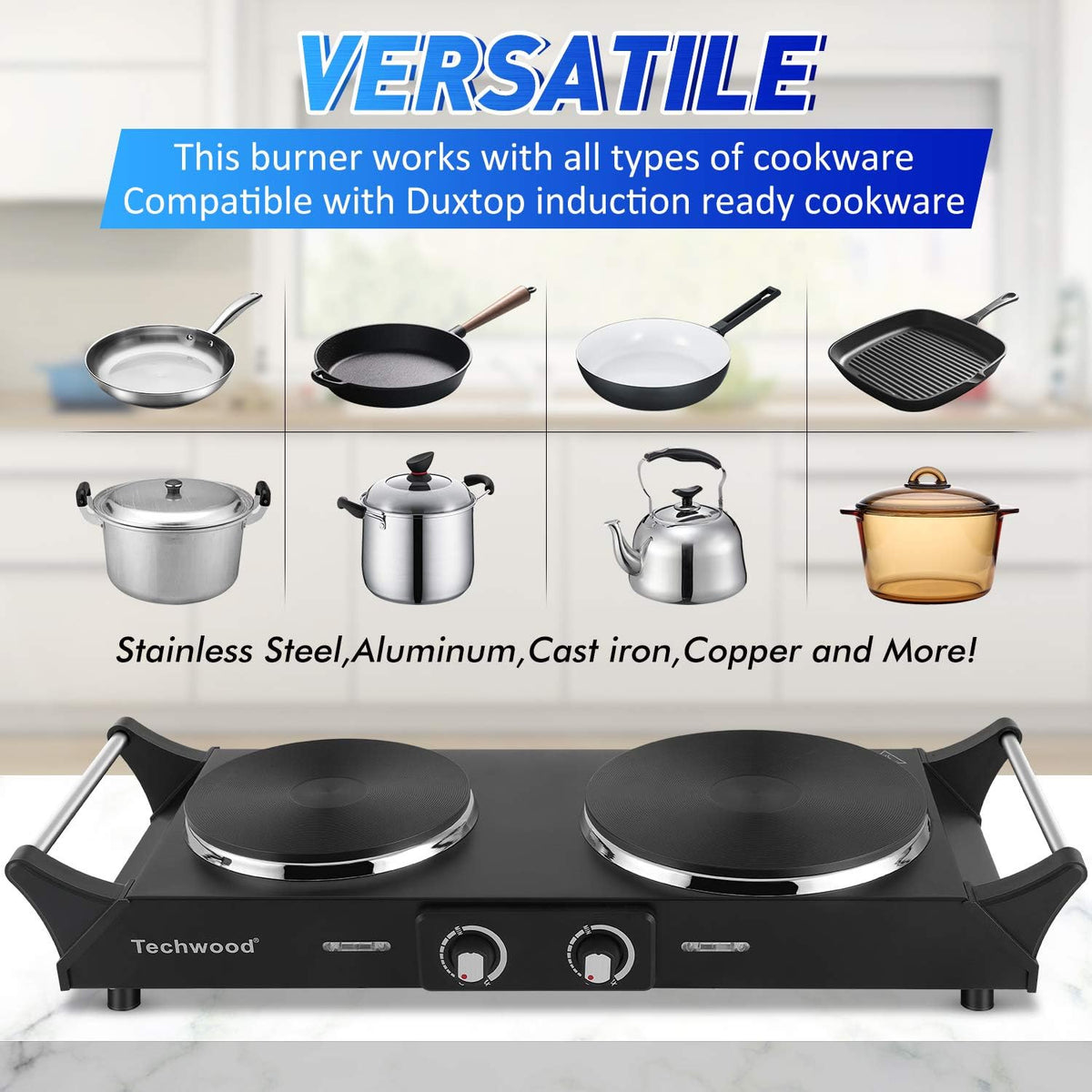 1800W Double Burner Hot Plate with Adjustable Temperature J3599