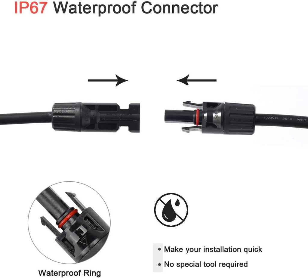 10AWG 20ft Solar Extension Cable with Female and Male Connectors, Pack of 2 L7388