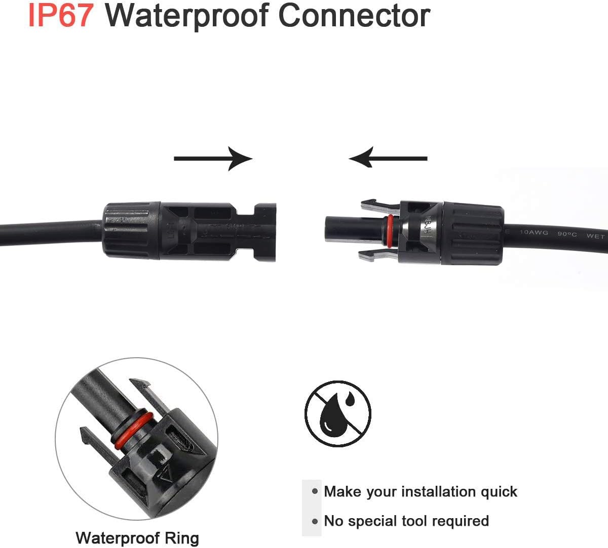10AWG 20ft Solar Extension Cable with Female and Male Connectors, Pack of 2 L7388